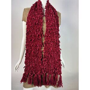 I.N.C Burgundy Fringed Textured Scarf One Size Polyester Metallic